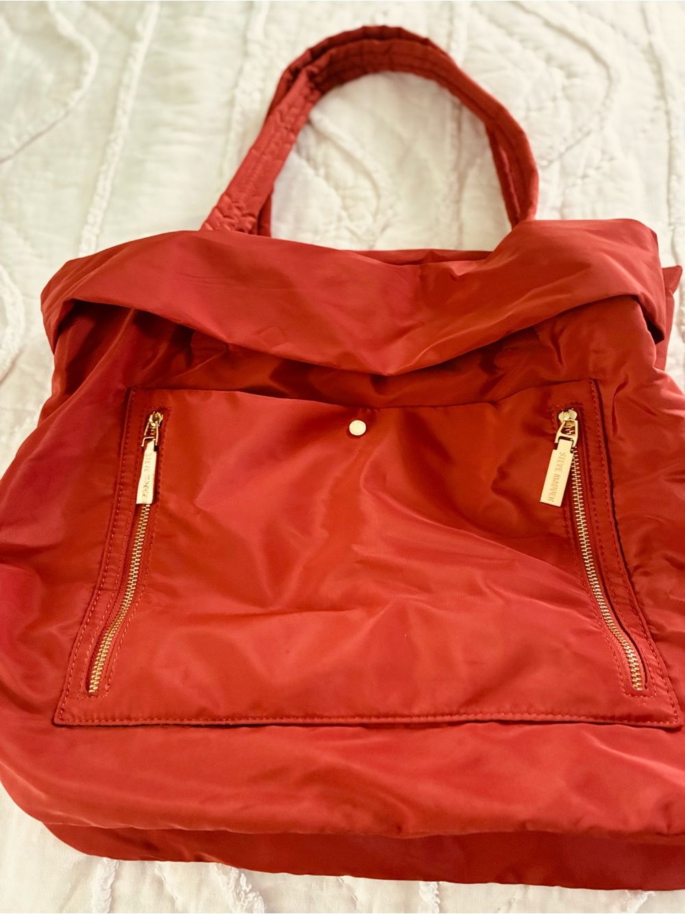 Steve Madden Burnt Orange nylon shopping tote with wristlet pouch.